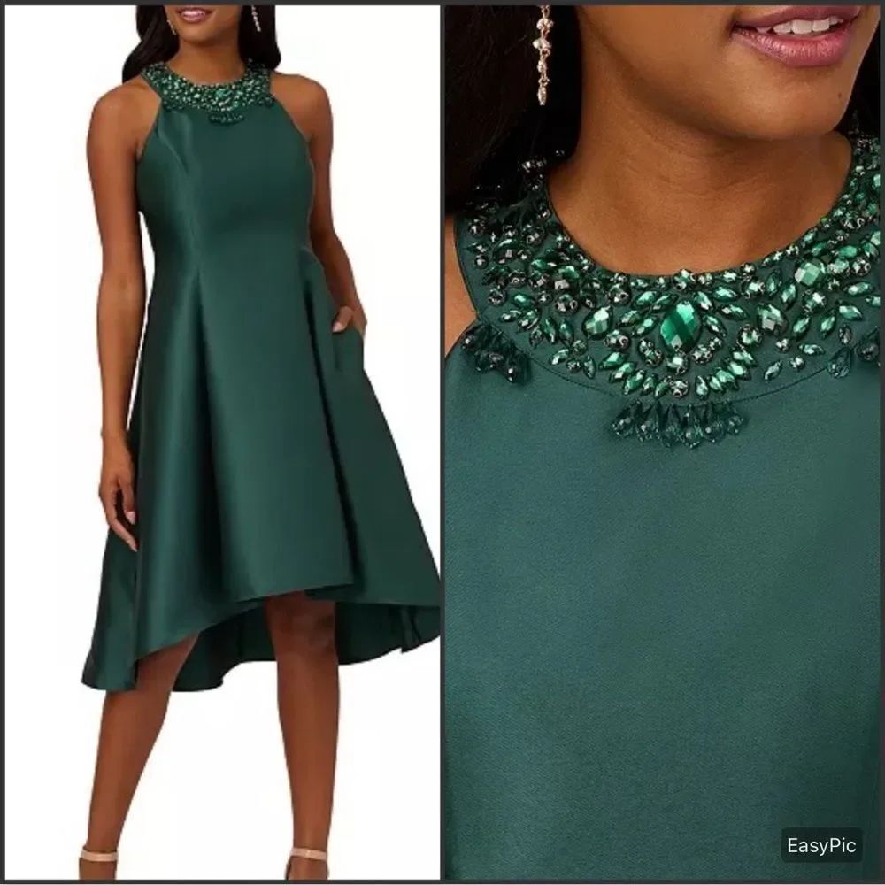 NWT Adrianna Papell Plus Size Green Mikado Midi  Dress Size 20